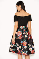 Black Floral 2 in 1 Skater Midi Dress