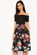 Black Floral 2 in 1 Skater Midi Dress