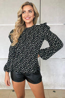 Black Floral Abstract Frill Top