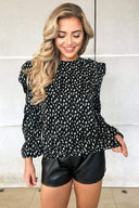 Black Floral Abstract Frill Top