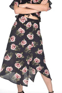 Black Floral Asymmetric Hem Skirt