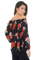 Black Floral Bardot Top