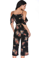 Black Floral Cold Shoulder Jumpsuit