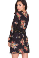 Black Floral Crochet Detail Dress