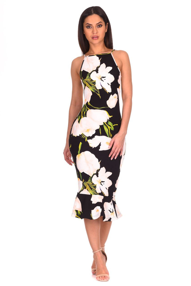 Floral fishtail midi dress online