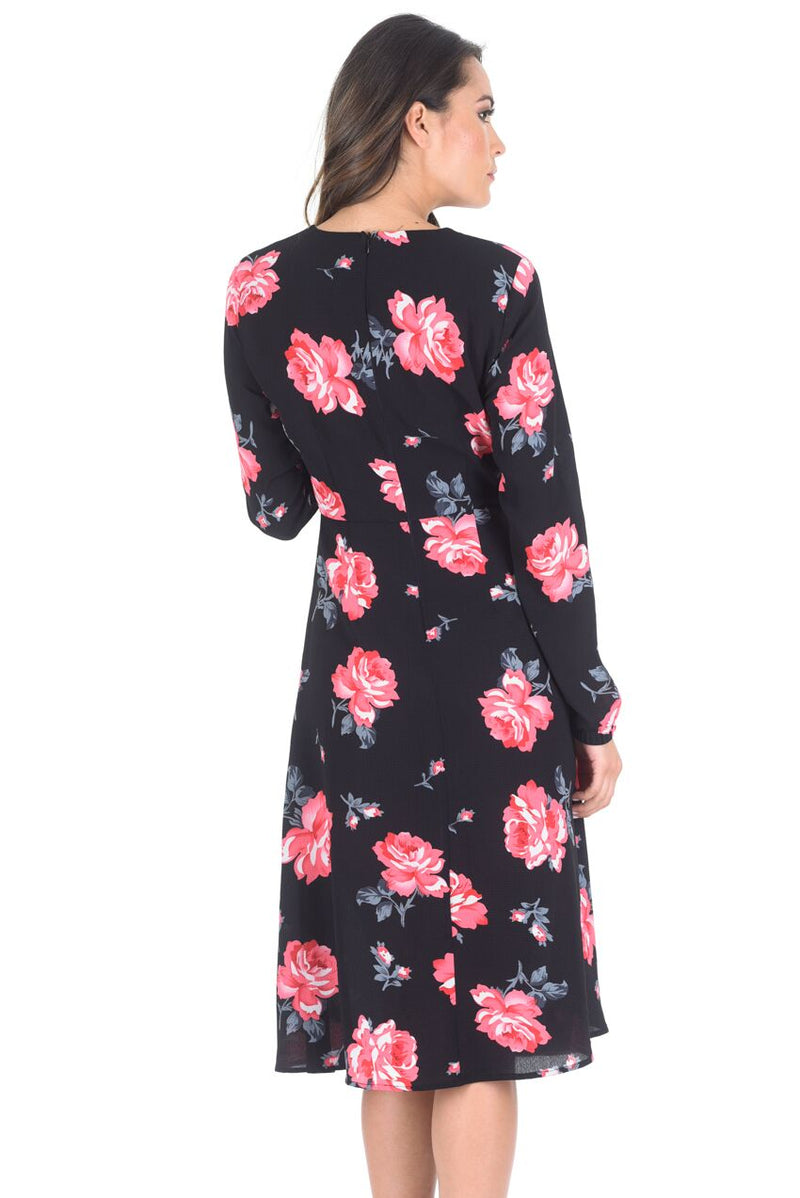 Black Floral Floaty Dress with Tie Detail