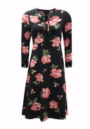 Black Floral Floaty Dress with Tie Detail