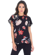 Black Floral Frill Floaty Top