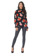 Black Floral Frill High Neck Top