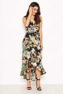 Black Floral Frill Maxi Dress