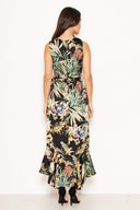 Black Floral Frill Maxi Dress