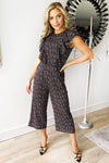 Black Floral Front Frill Tie Jumpsuit