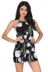 Black Floral Halter Neck Playsuit