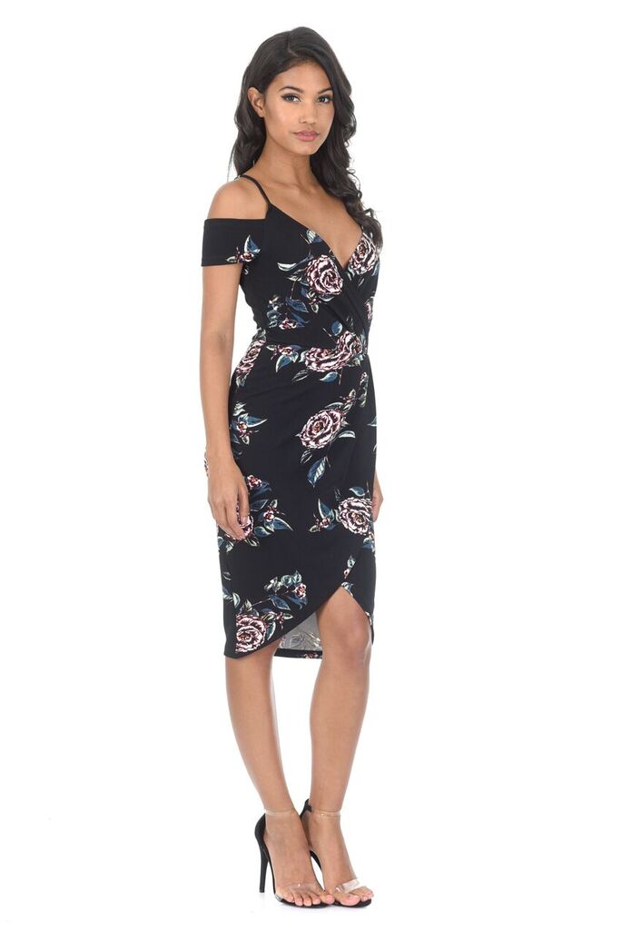 Black Floral Midi Dress