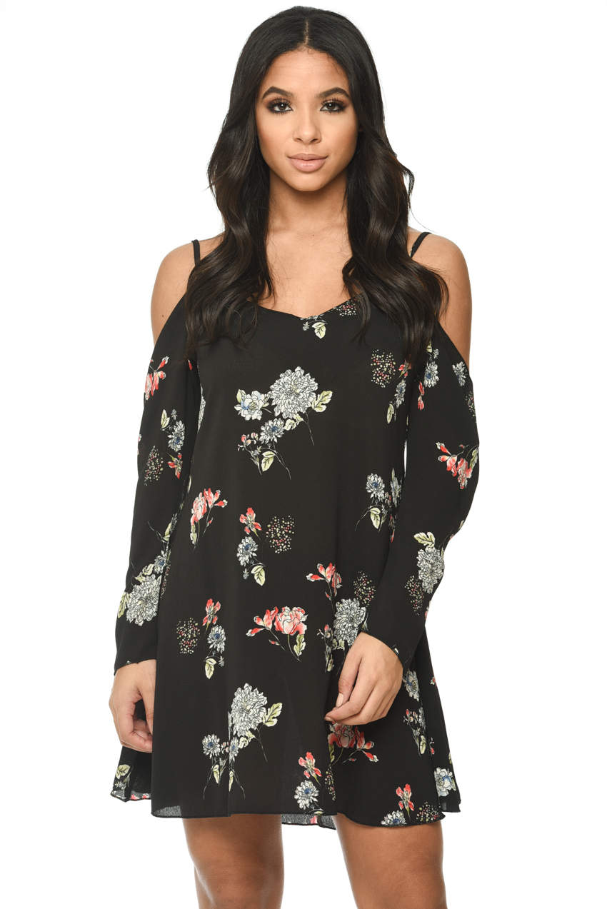Casual Cold Shoulder Skater Dresses Boohoo Black Cold Shoulder