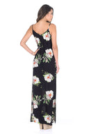 Black Floral Print Split Maxi Dress