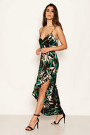 Black Floral Strappy Midi Dress with Side Split