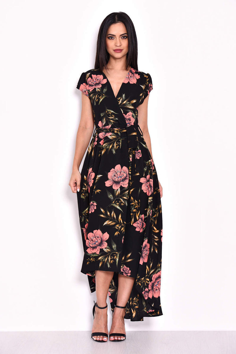 Black Floral Maxi Wrap Dress AX Paris