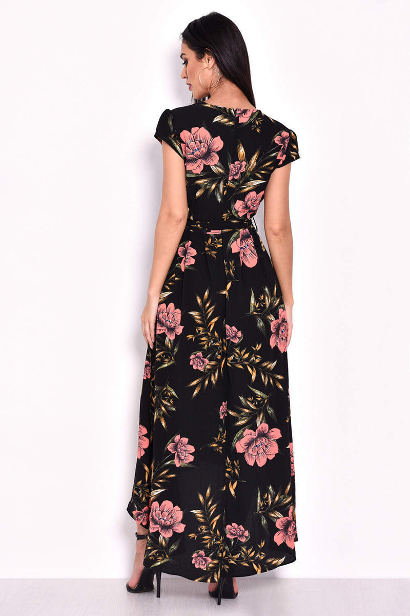 Black Floral Maxi Wrap Dress