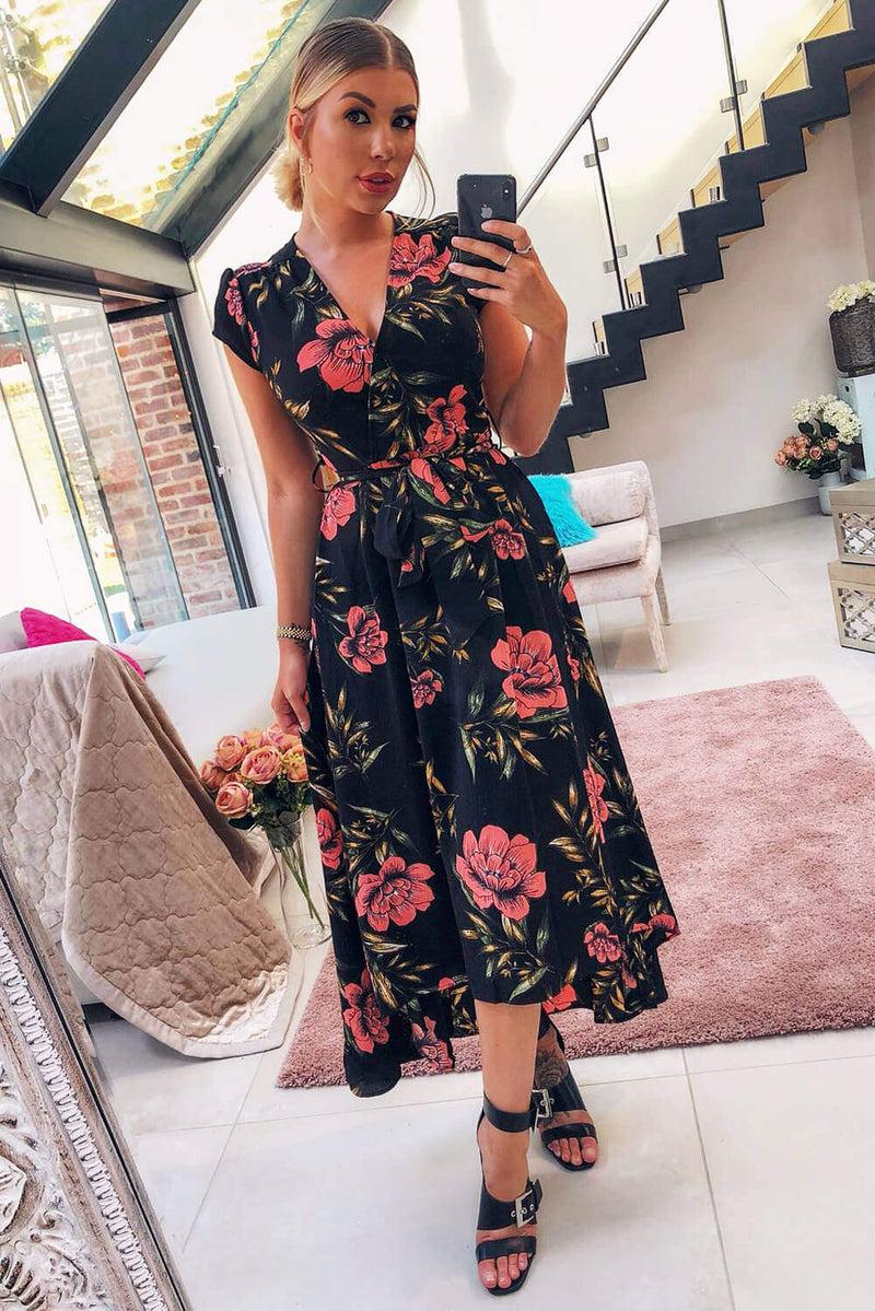 Lark & Ro Women Printed Sleeveless Asymmetric Faux Wrap Dress Lark & Ro Women Printed Sleeveless Asymmetric Faux Wrap Dress