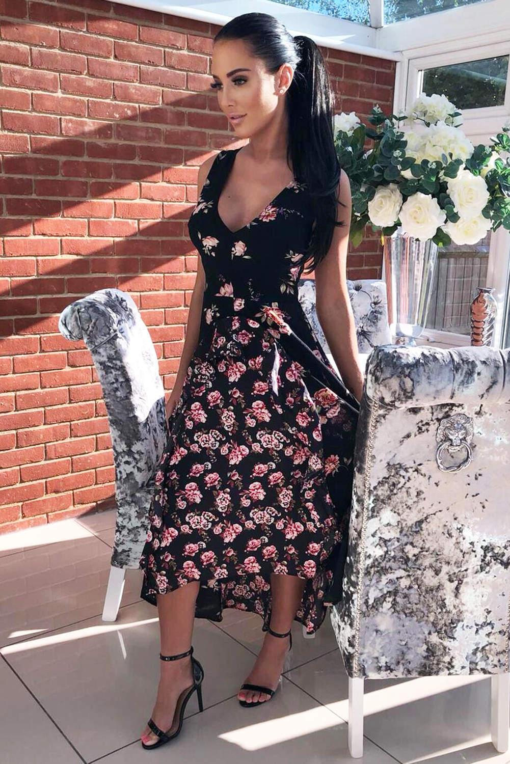 Black Floral V Neck Maxi Dress  AX Paris