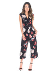 Black Floral Wrap Front Culotte Jumpsuit