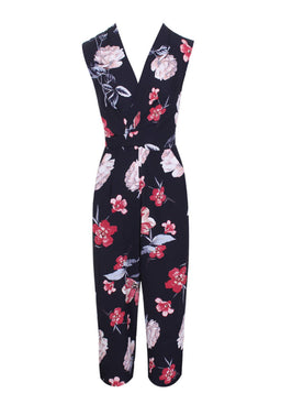 Black Floral Wrap Front Culotte Jumpsuit