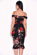 Black Floral Fishtail Midi Dress