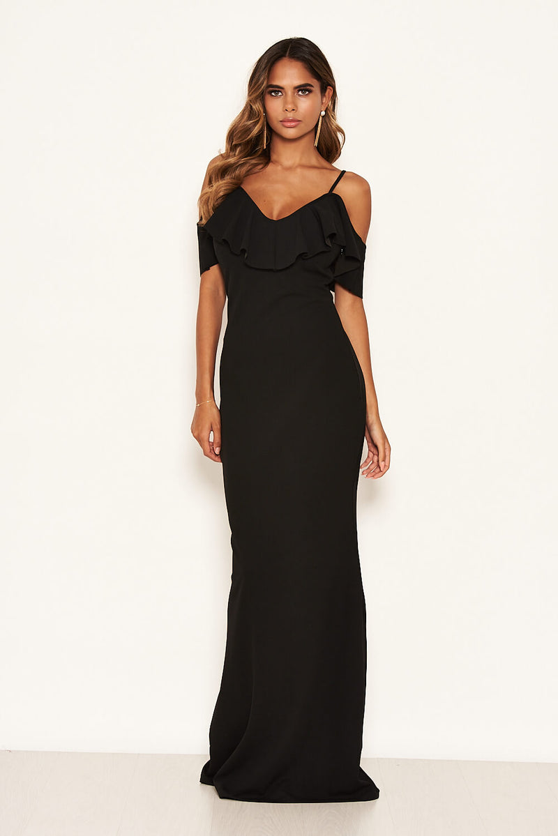 Black Frill Cold Shoulder Maxi Dress AX Paris Black Frill Cold Shoulder Maxi Dress AX Paris