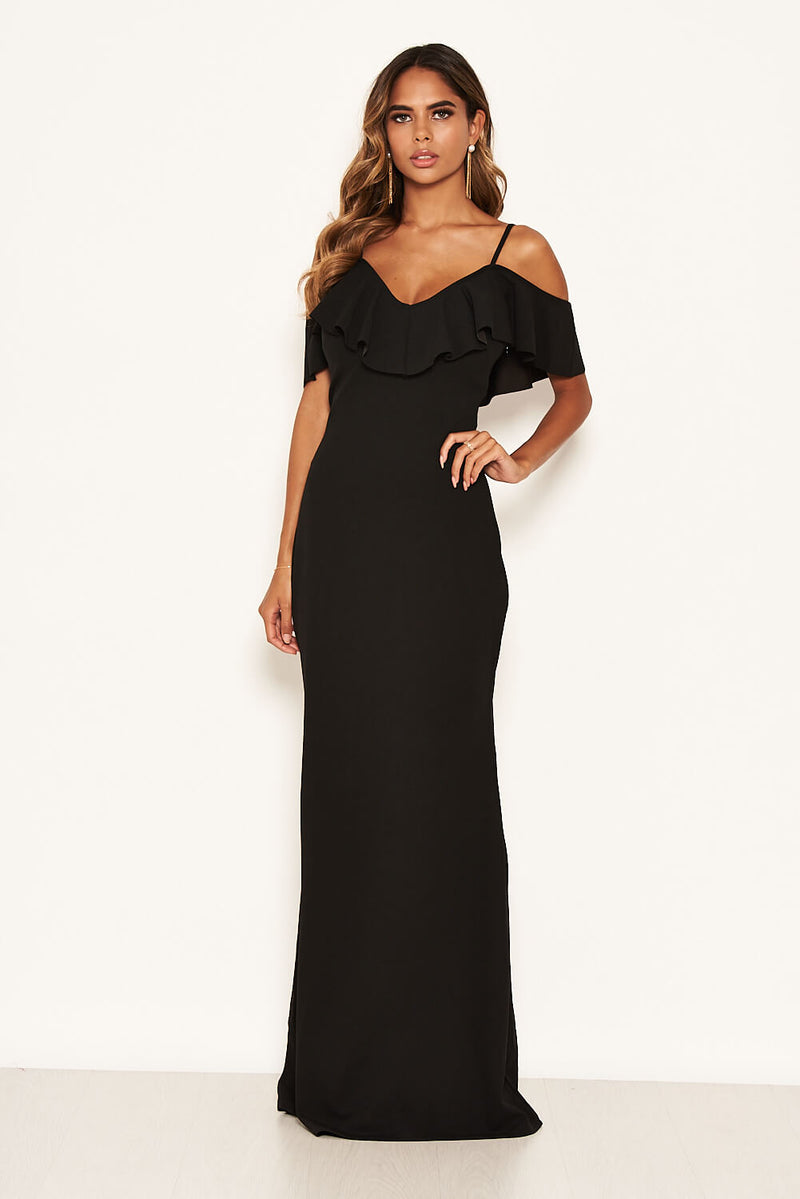 Black Frill Cold Shoulder Maxi Dress AX Paris Black Frill Cold Shoulder Maxi Dress AX Paris