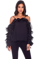 Black Frill Detail Off The Shoulder Top