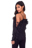 Black Frill Detail Off The Shoulder Top