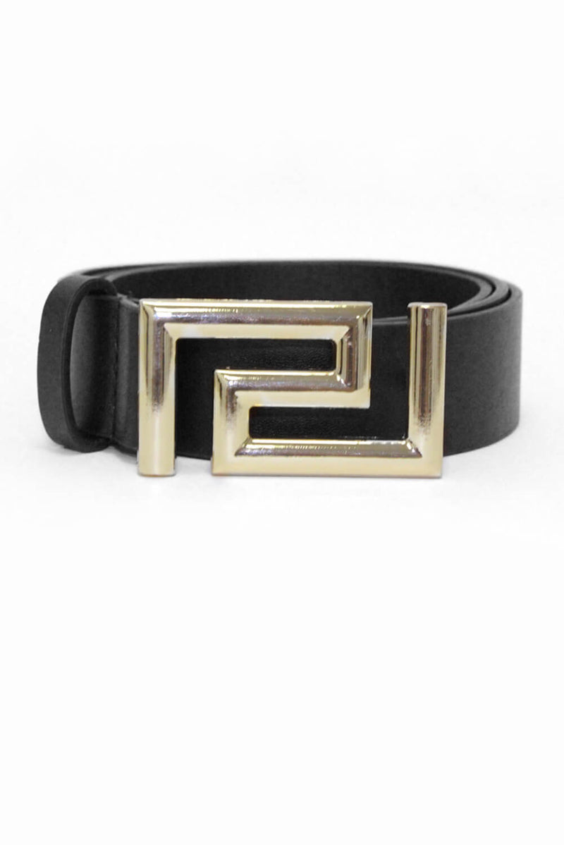 Black Geo Leather Belt