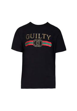 Black Glitter Guilty Slogan Top