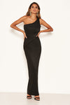 Black Glitter One Shoulder Maxi Dress