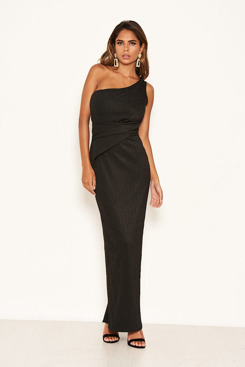 Black Glitter One Shoulder Maxi Dress