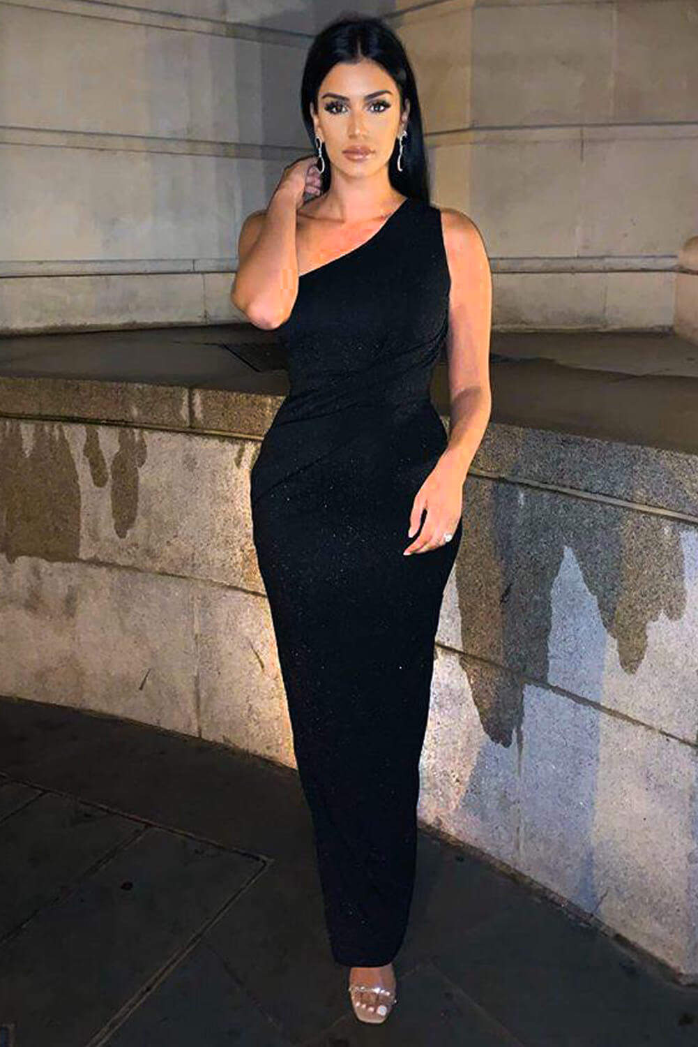 Black Glitter One Shoulder Maxi Dress AX Paris Black Glitter One Shoulder Maxi Dress AX Paris