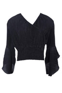 Black Glitter Ribbed Cross Over Top