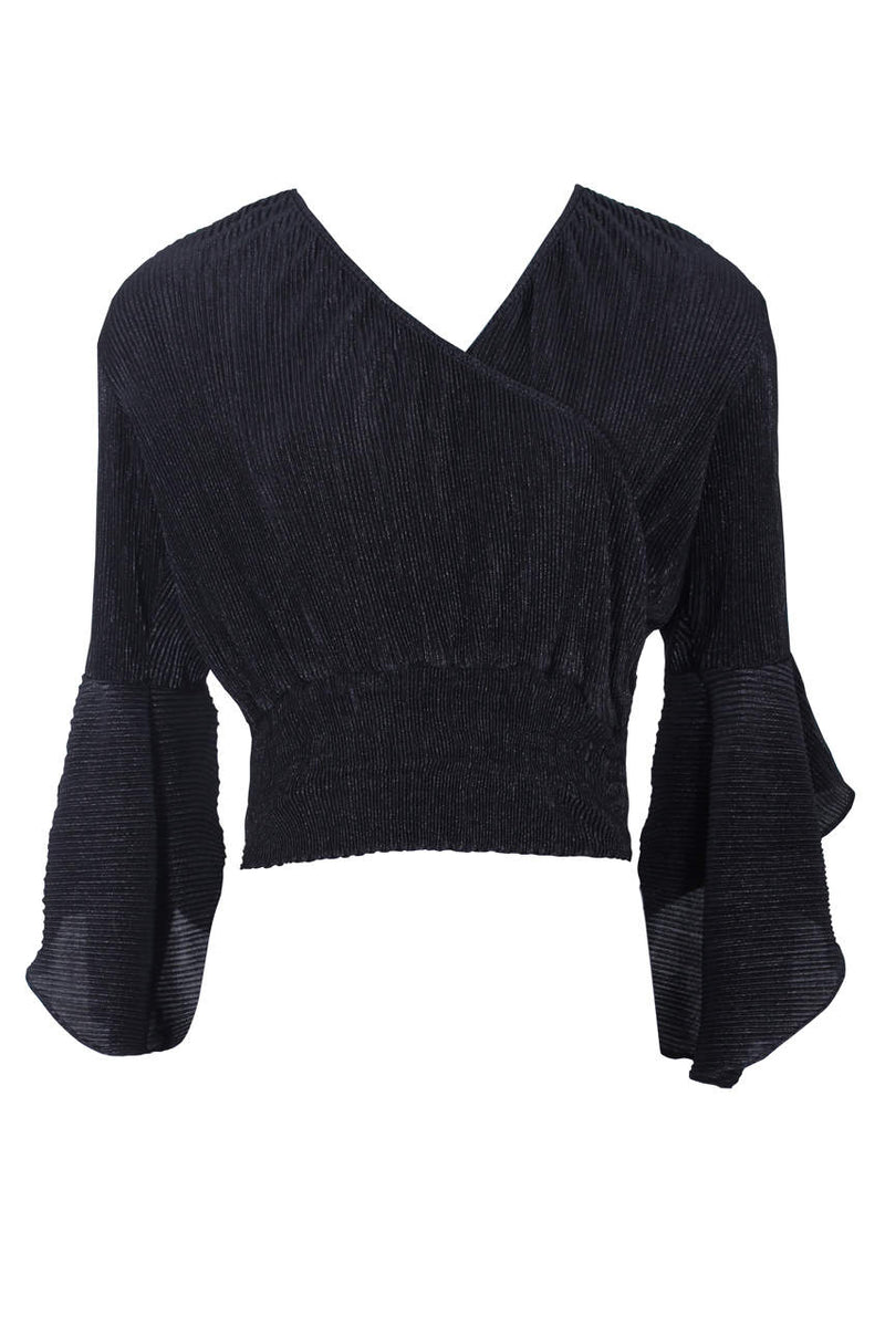 Black Glitter Ribbed Cross Over Top