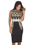 Black Gold Lace Midi Dress