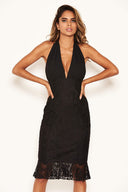 Black Halter Neck 2 In 1 Lace Dress