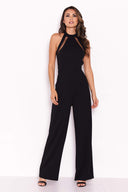 Black Sheer Paneled Jumpsuit With Cut Out Detailing