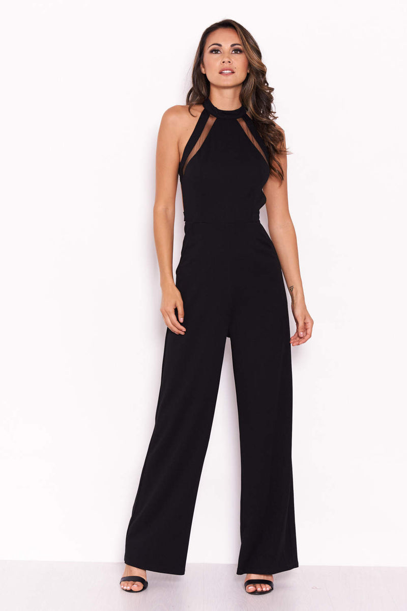 Black Sheer Paneled Jumpsuit With Cut Out Detailing