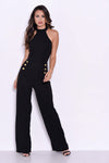 Black Halterneck Jumpsuit With Military Buttons