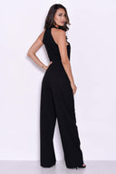 Black Halterneck Jumpsuit With Military Buttons