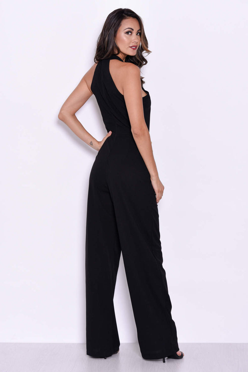 Black Halterneck Jumpsuit With Military Buttons – AX Paris