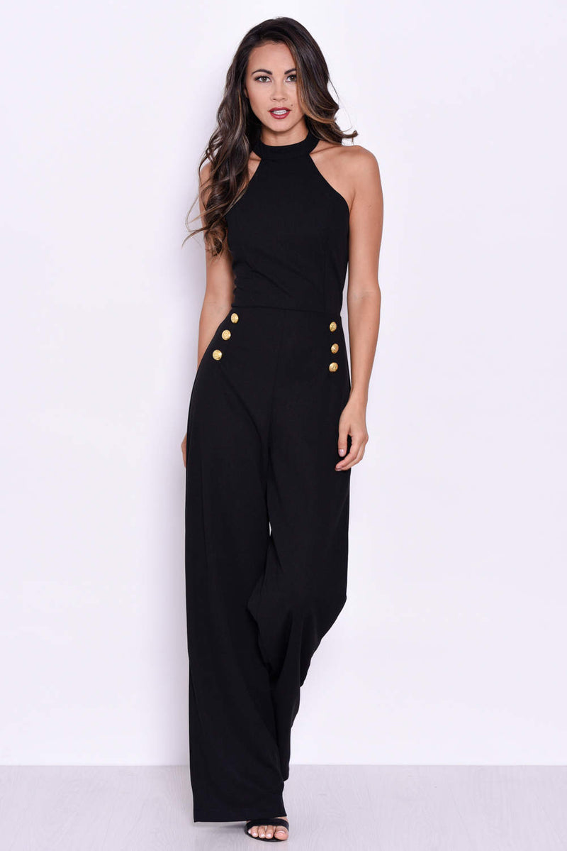 Black Nude Lace Halter Neck Straight Leg Jumpsuit – AX Paris