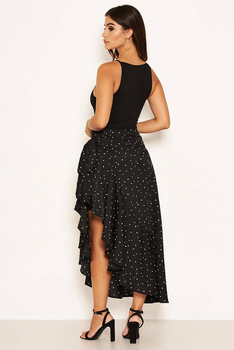 Black Heart Printed Midi Skirt