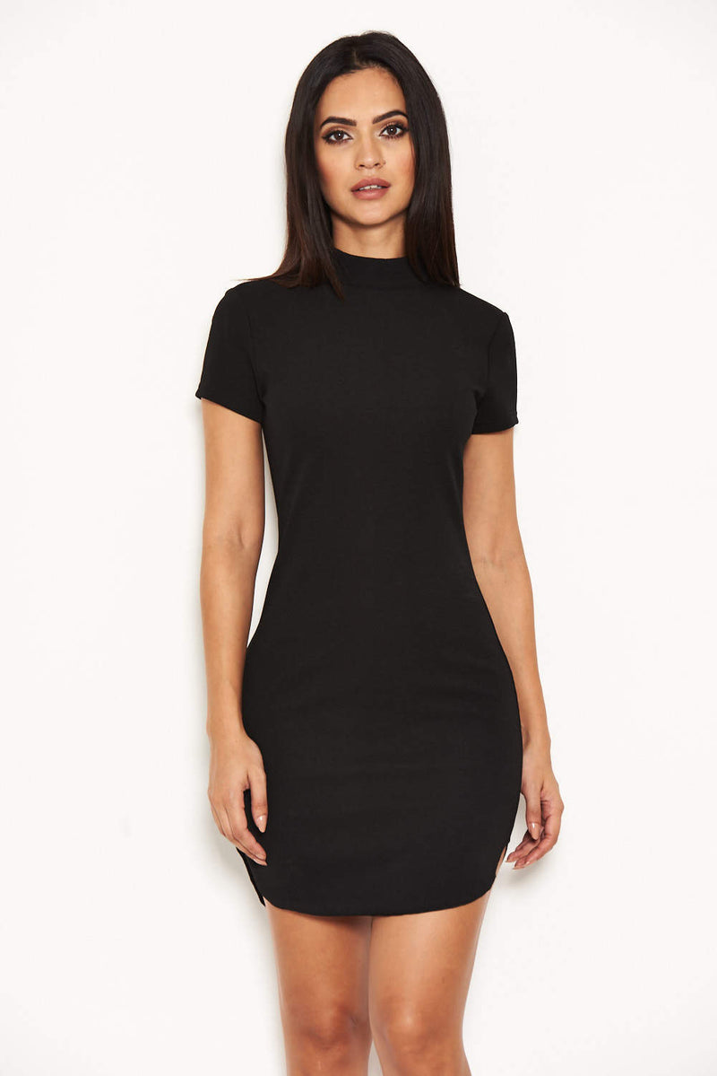 Black high neck hot sale bodycon mini dress