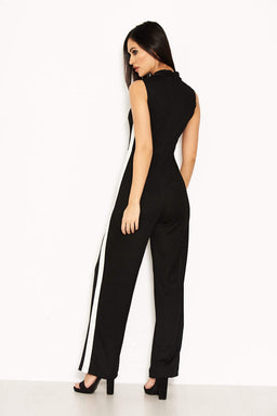 Black High Neck Jumpsuit With White Panel Detail